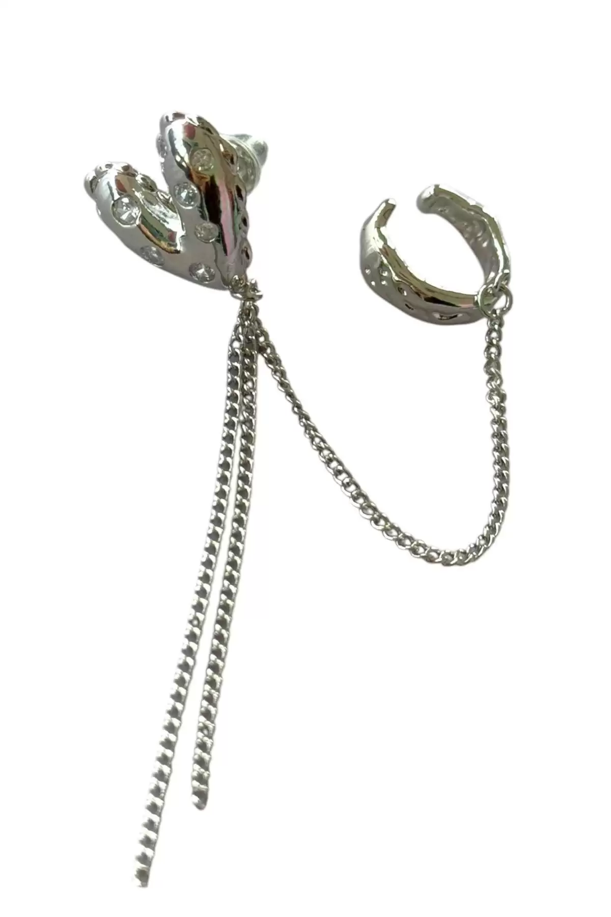 Gümüş Renk Kalp Figürlü Ear Cuff Küpe (Tek)