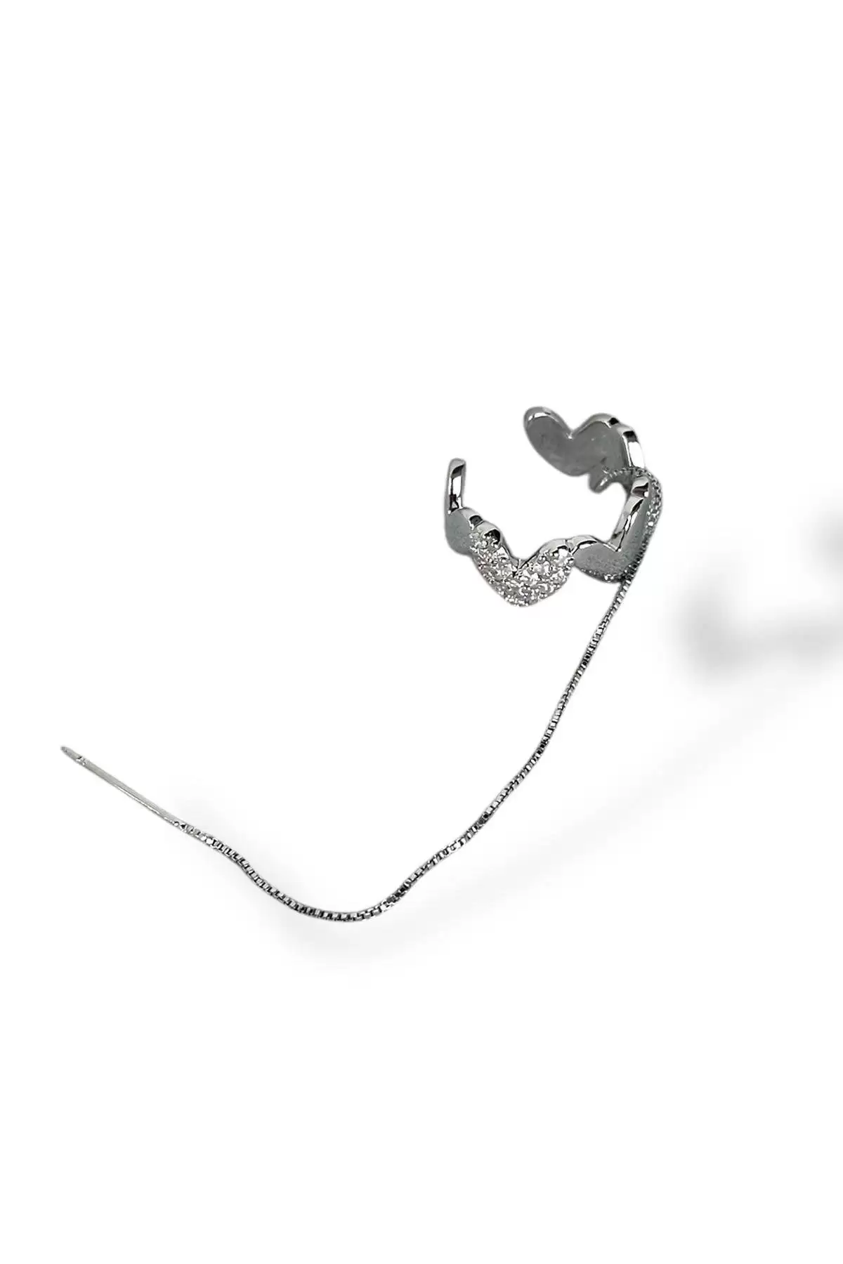 Gümüş Renk Kalp Figürlü Ear Cuff (Tek)