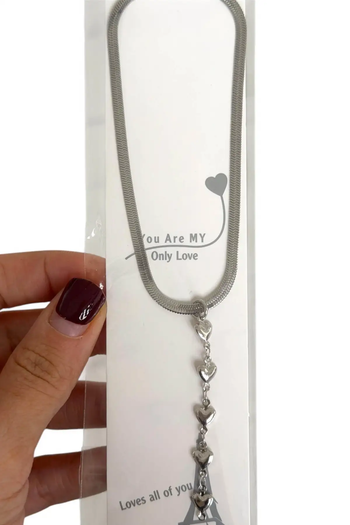 Gümüş Renk Kalp Figürlü İtalyan Zincir Detaylı Çelik Kolye