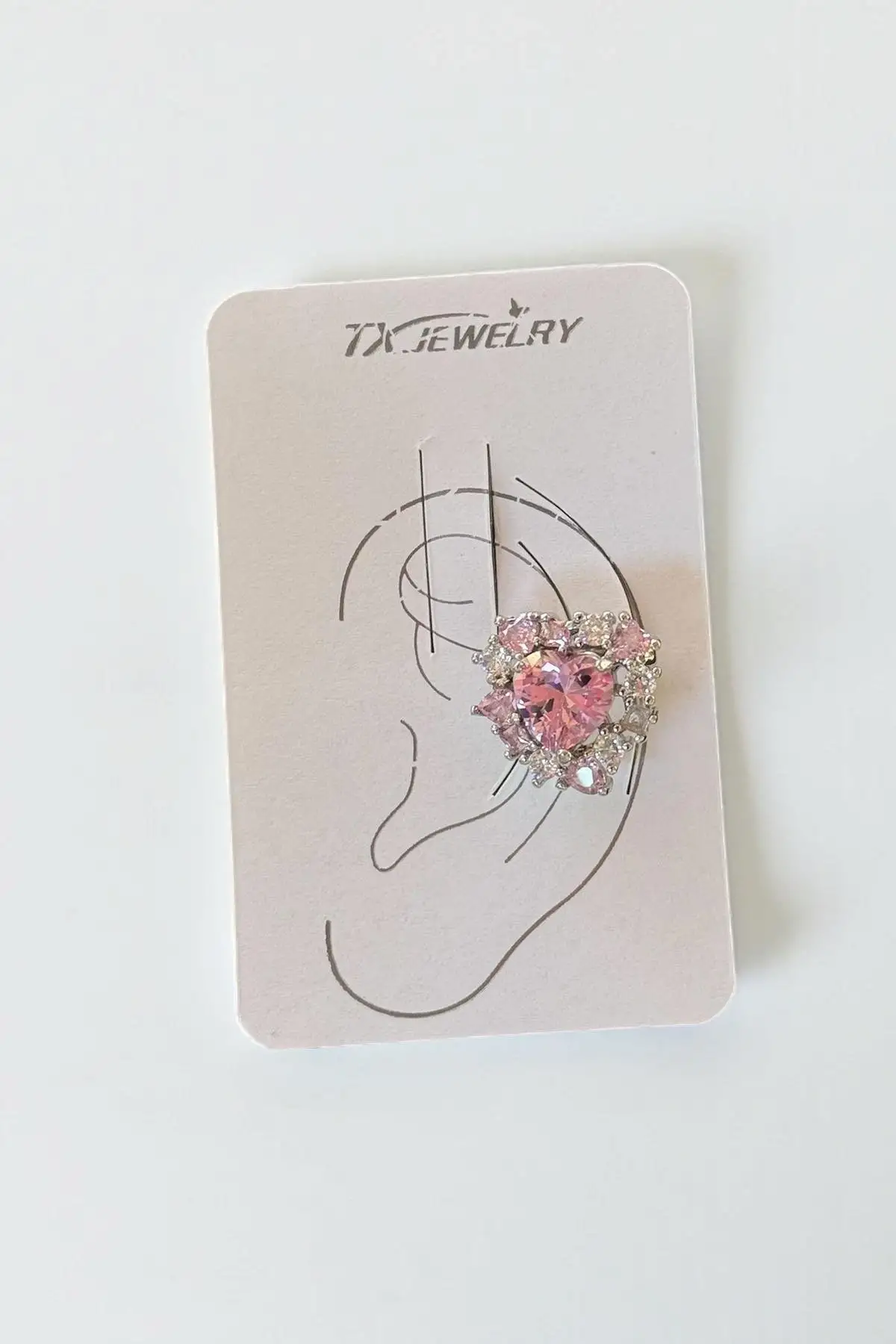 Gümüş Renk Kalp Figürlü Taş Detaylı 14K Altın Kaplama TX Ear Cuff (Tek)