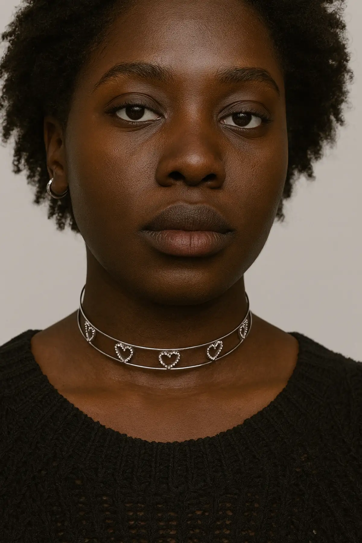 Gümüş Renk Kalp Figürlü Taş Detaylı Choker Kolye
