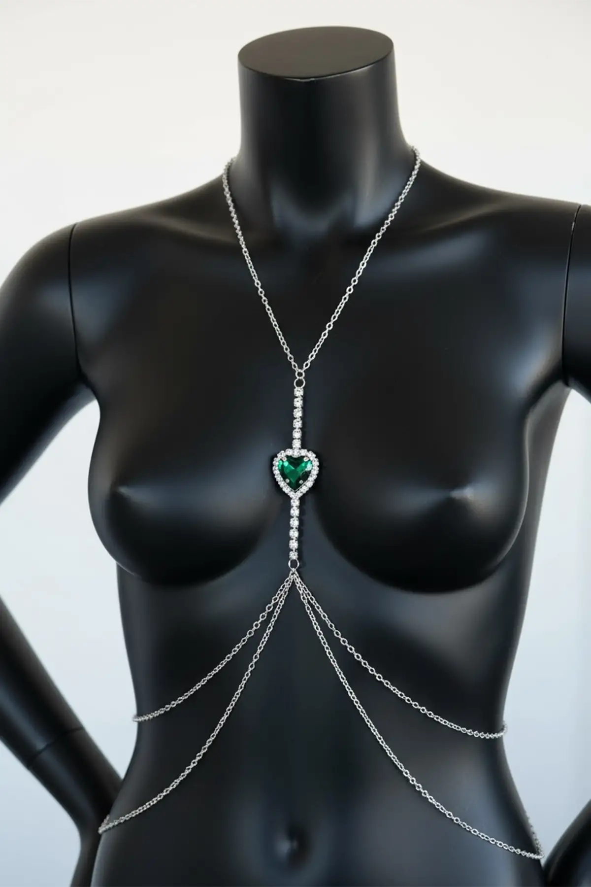 Gümüş Renk Kalp Figürlü Taş Detaylı Vücut Aksesuarı