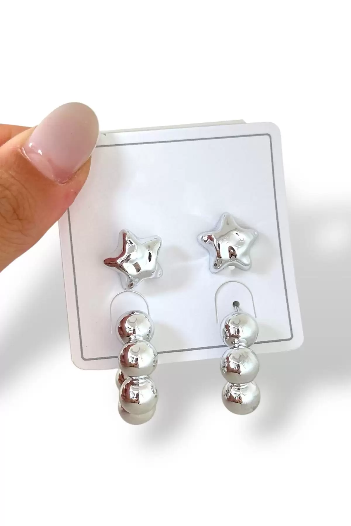 Gümüş Renk Karışık Figürlü Küpe Set
