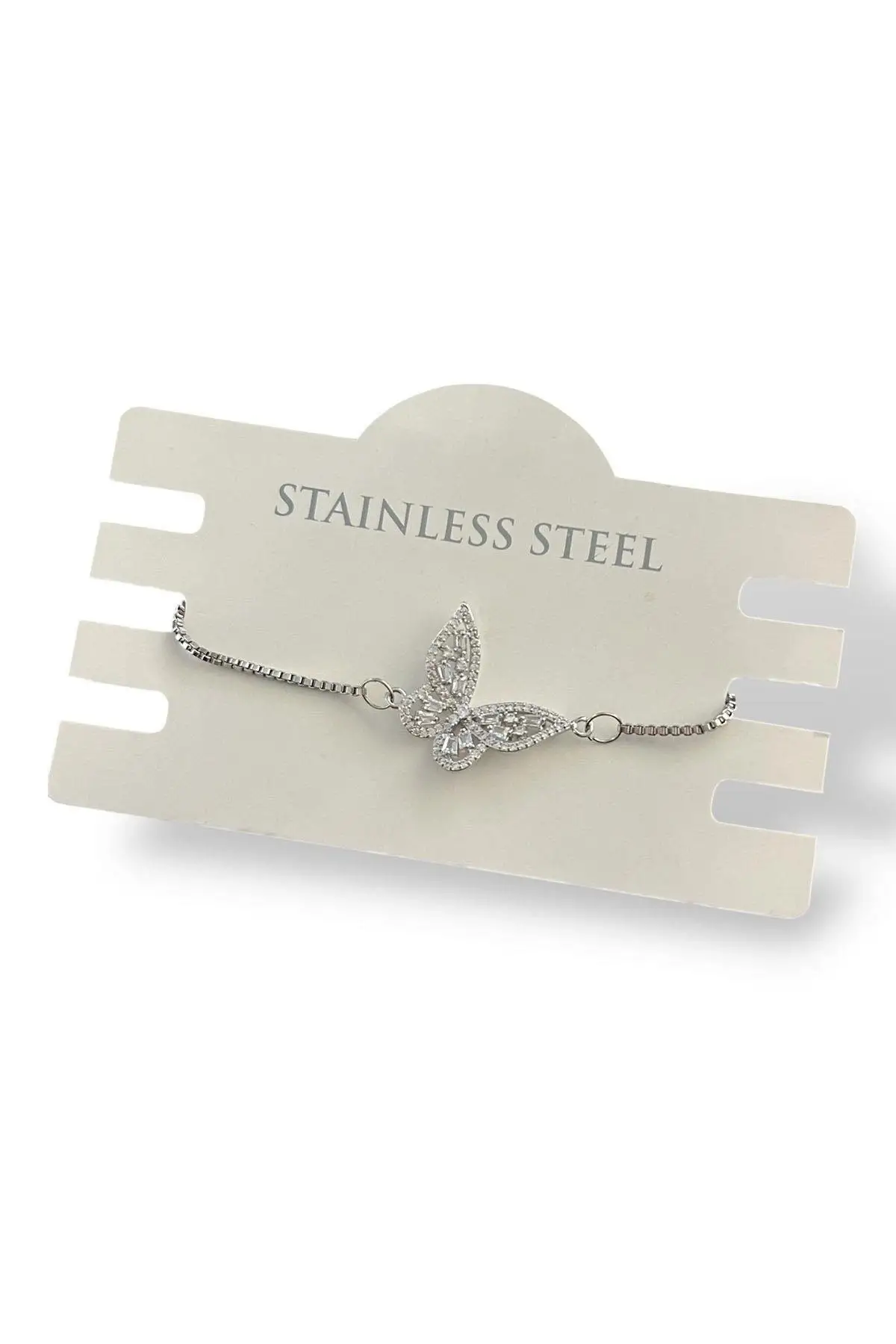 Gümüş Renk Kelebek Figürlü Çelik Bileklik