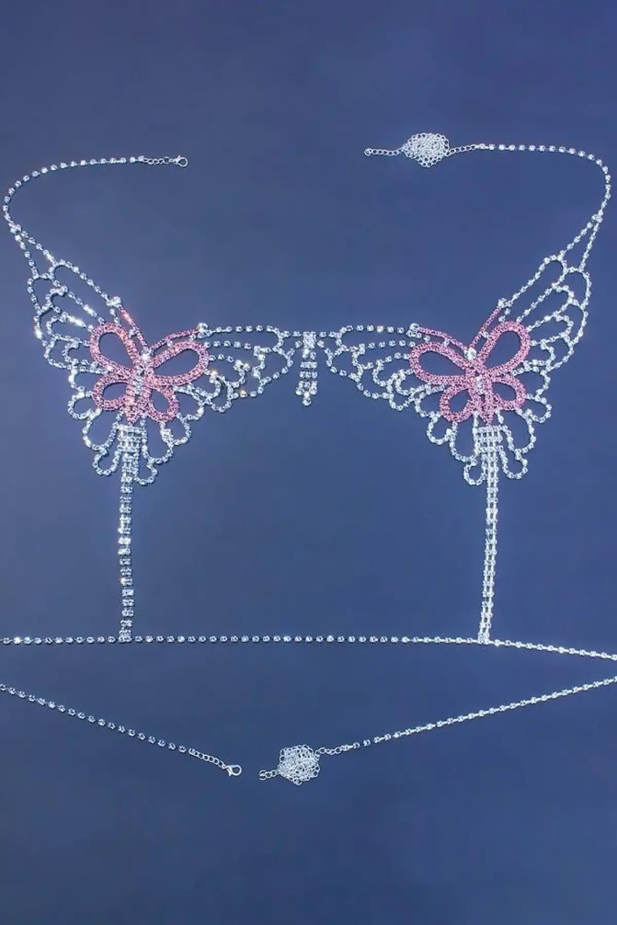 Gümüş Renk Kelebek Figürlü Taşlı Bikini Üstü /Bralet /Vücut Aksesuarı