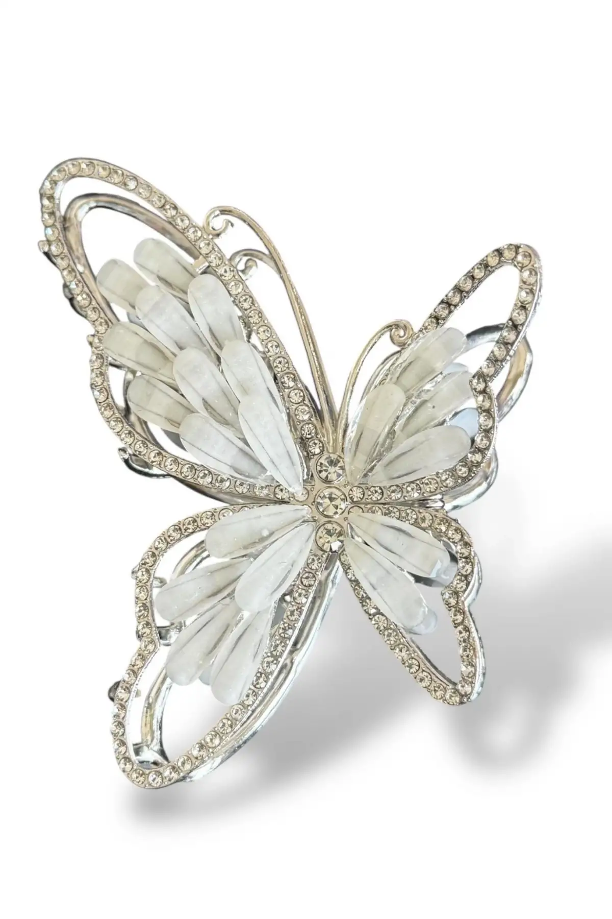 Gümüş Renk Kelebek Figürlü Taşlı Mandal Toka