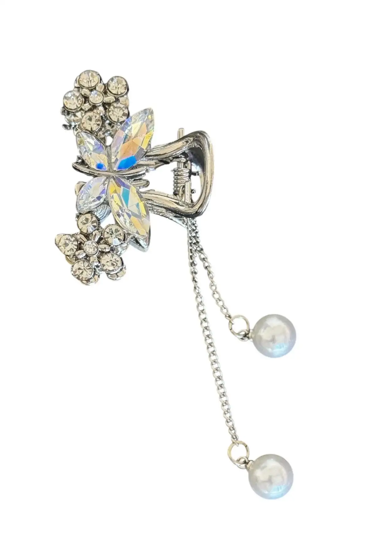 Gümüş Renk Kelebek Figürlü Taşlı Mini Mandal Toka