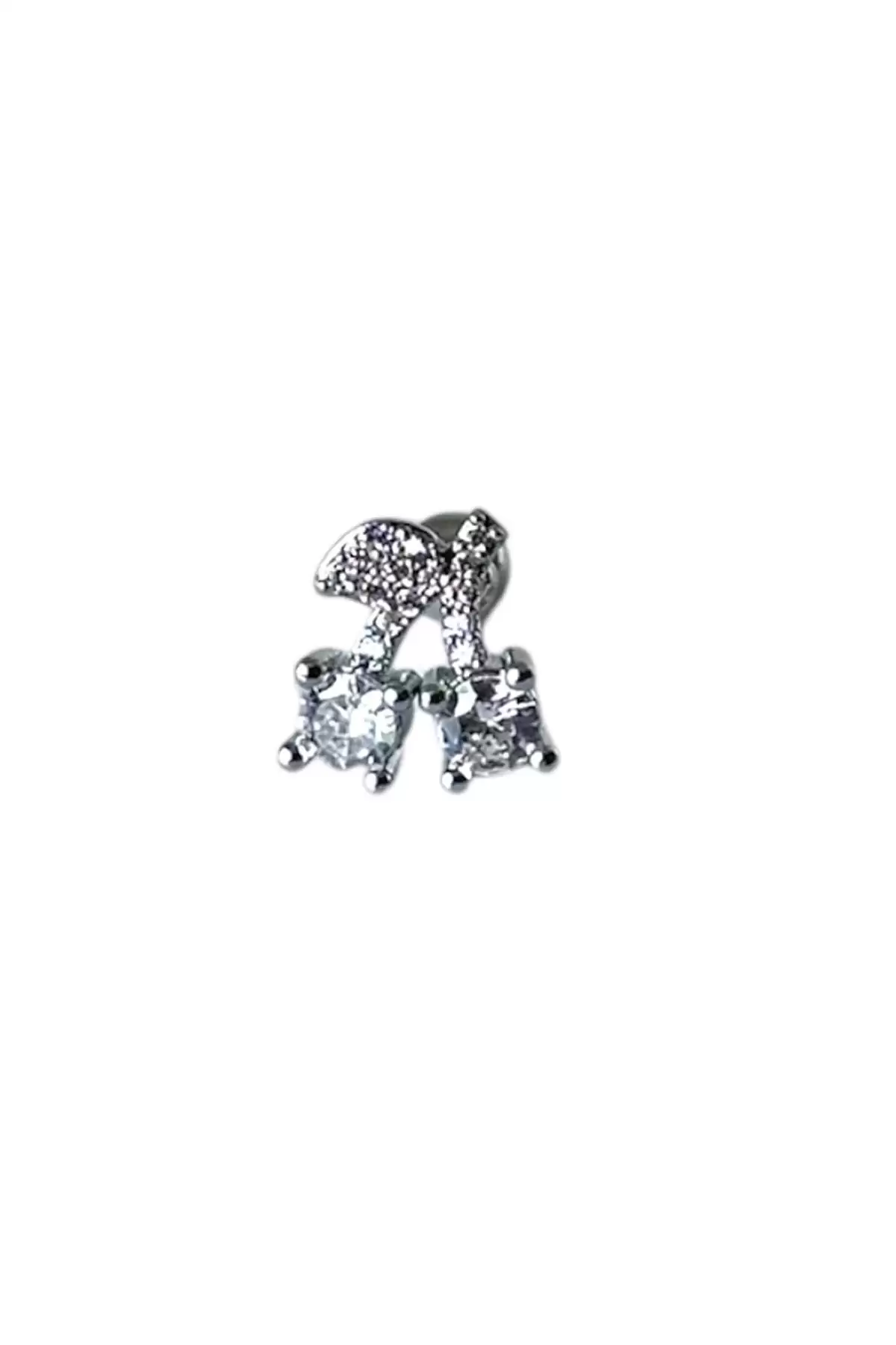 Gümüş Renk Kiraz Figürlü Çelik Tragus/Kıkırdak Küpe/Piercing (Tek)