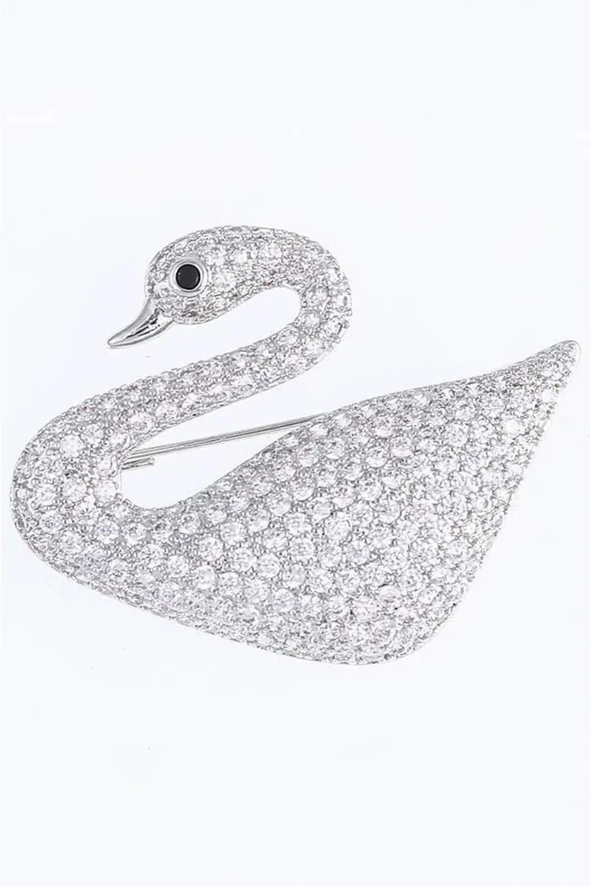 Gümüş Renk Kuğu Figürlü Taş Detaylı Broş