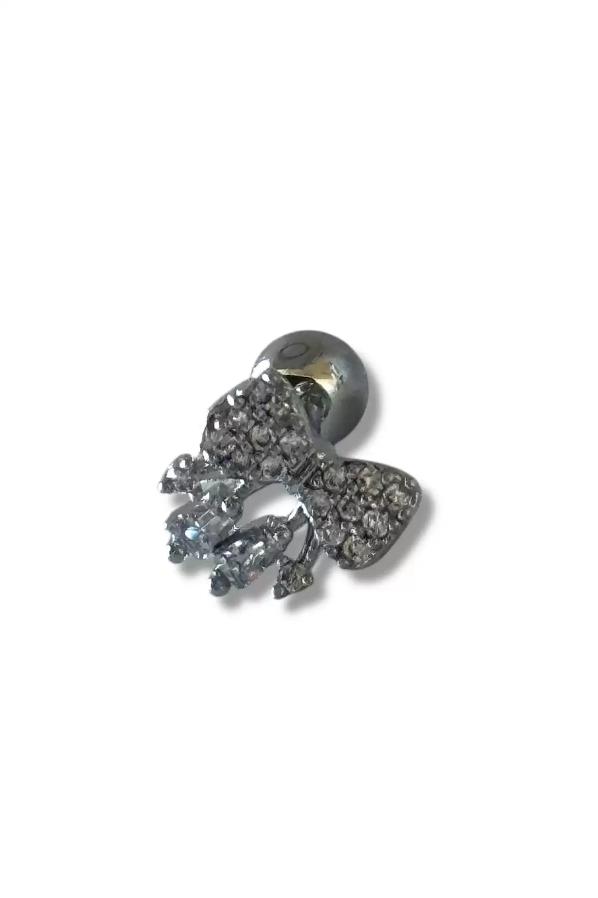 Gümüş Renk Kurdele Figürlü Çelik Tragus/Kıkırdak Küpe/Piercing (Tek)