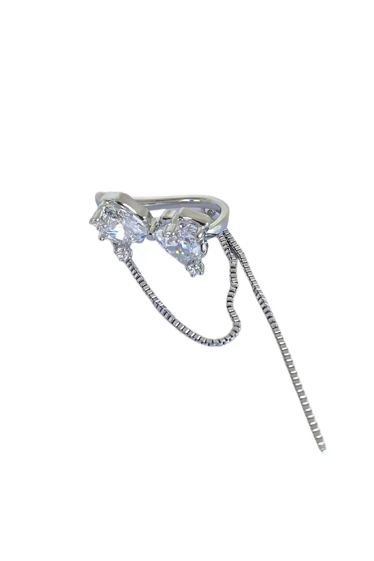 Gümüş Renk Kurdele Figürlü Taş Detaylı Ear Cuff Küpe (Tek)