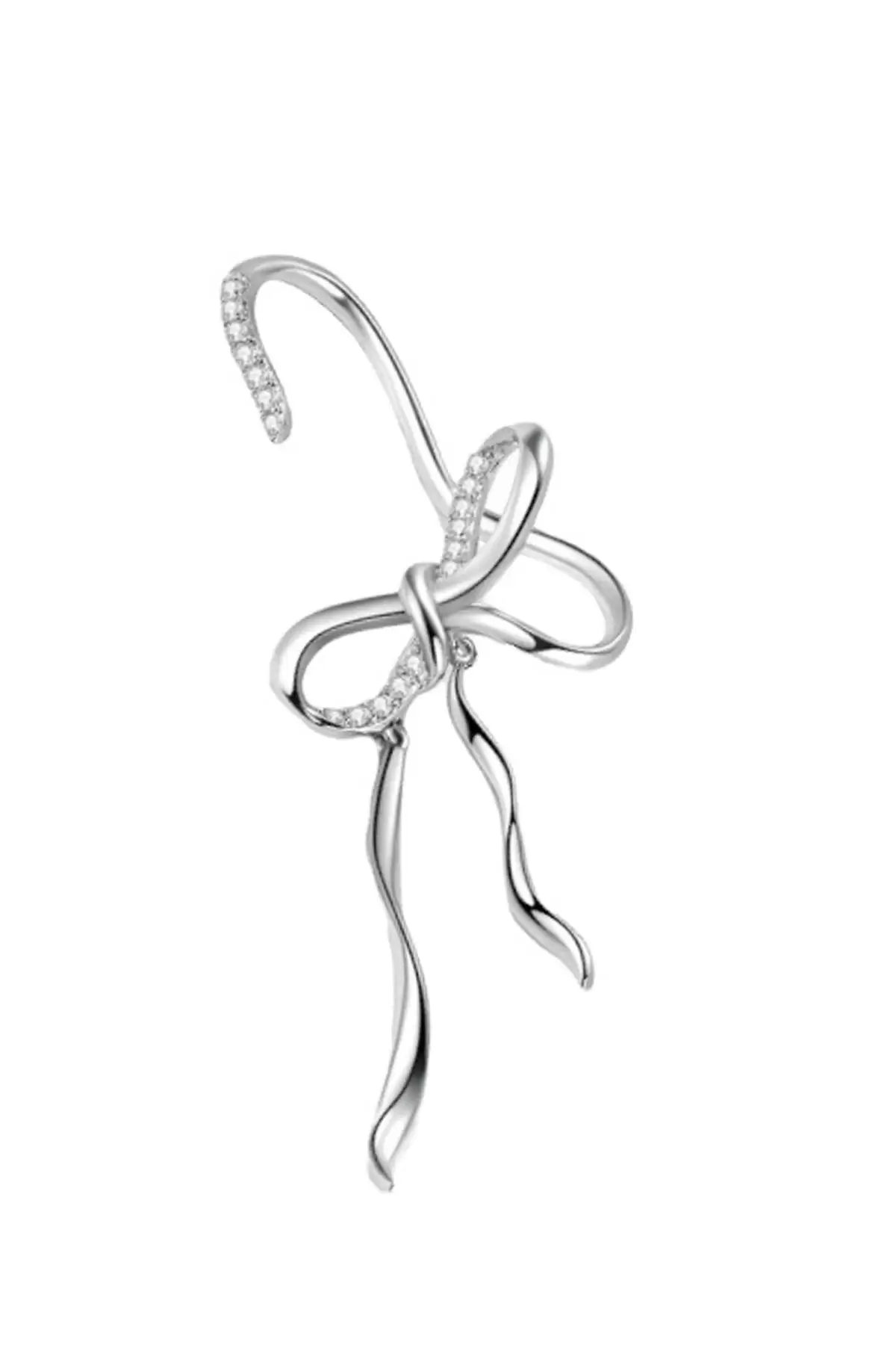 Gümüş Renk Kurdele Figürlü Taş Detaylı Ear Cuff (Tek)