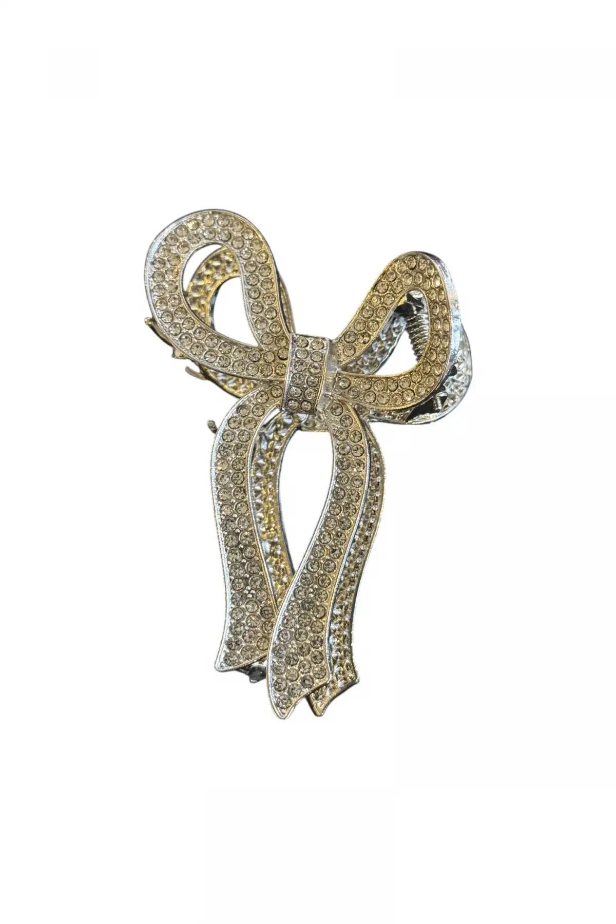 Gümüş Renk Kurdele Figürlü Taş Detaylı Metal Mandal Toka