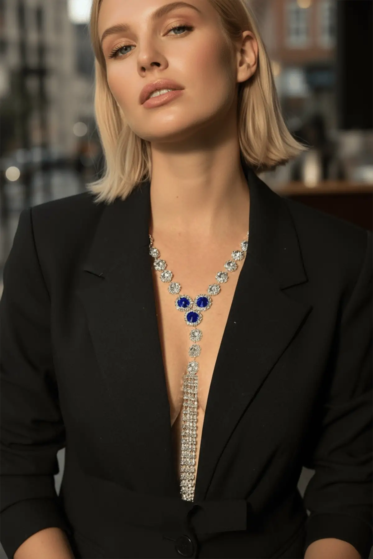 Gümüş Renk Mavi Taş Detaylı Vücut Aksesuarı