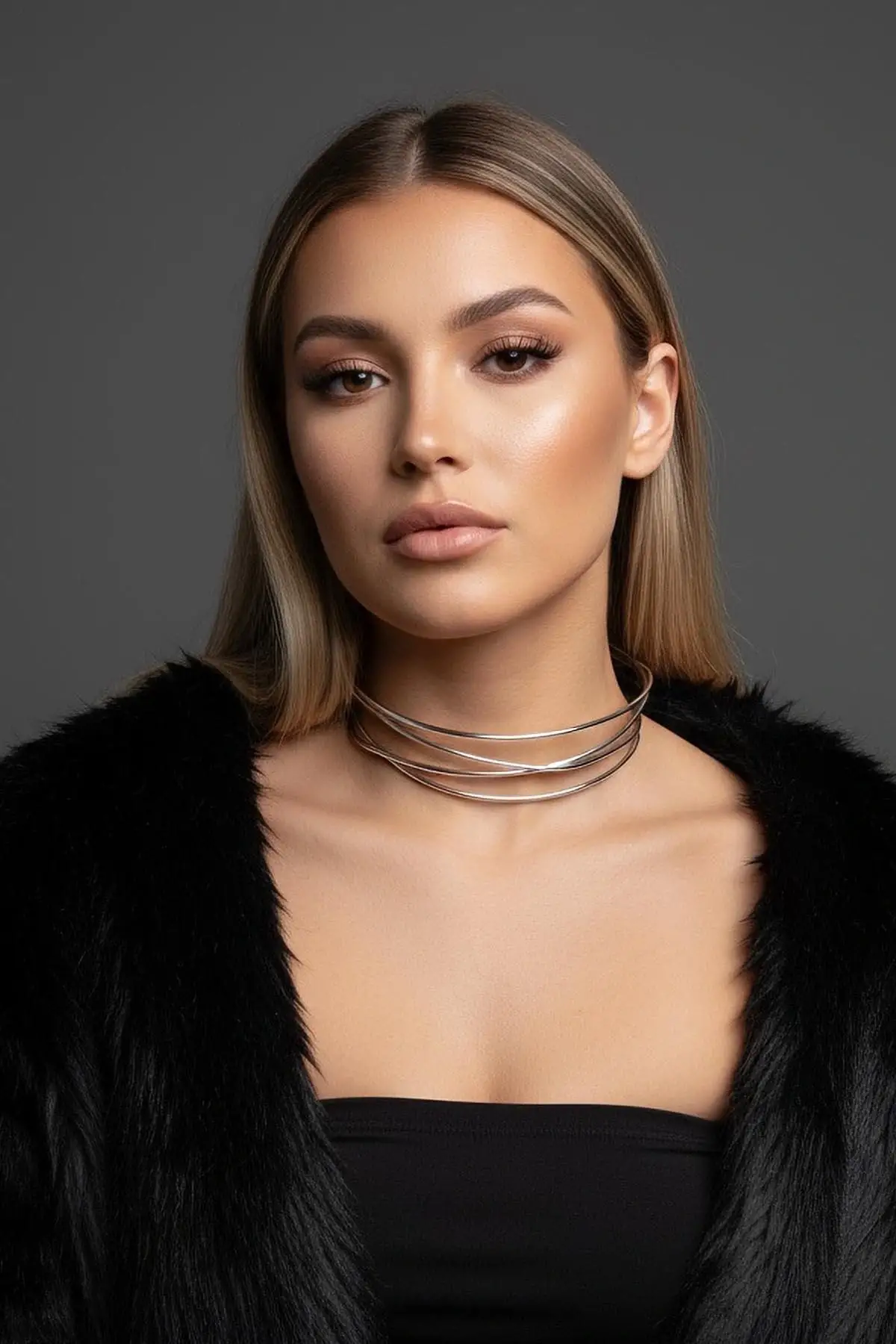 Gümüş Renk Metal Choker Kolye