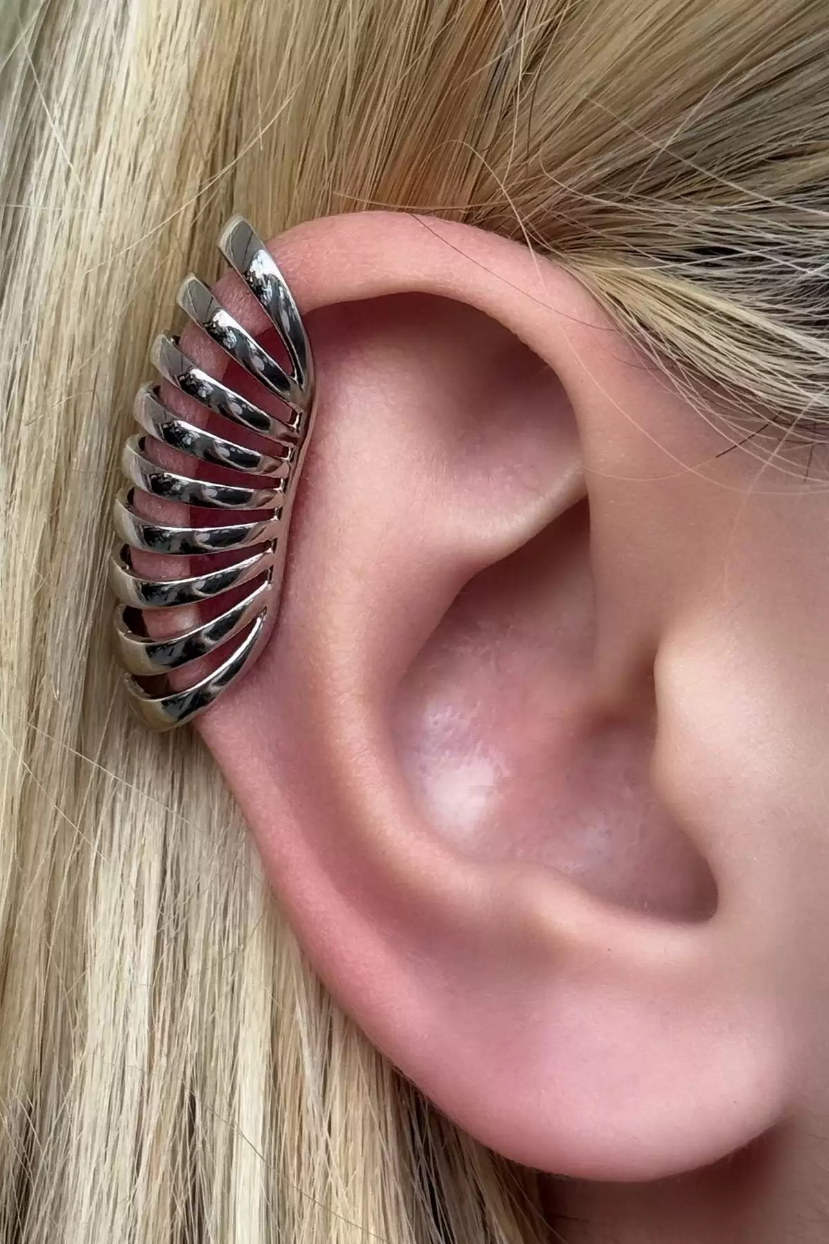 Gümüş Renk Metal Ear Cuff Küpe (Tek)