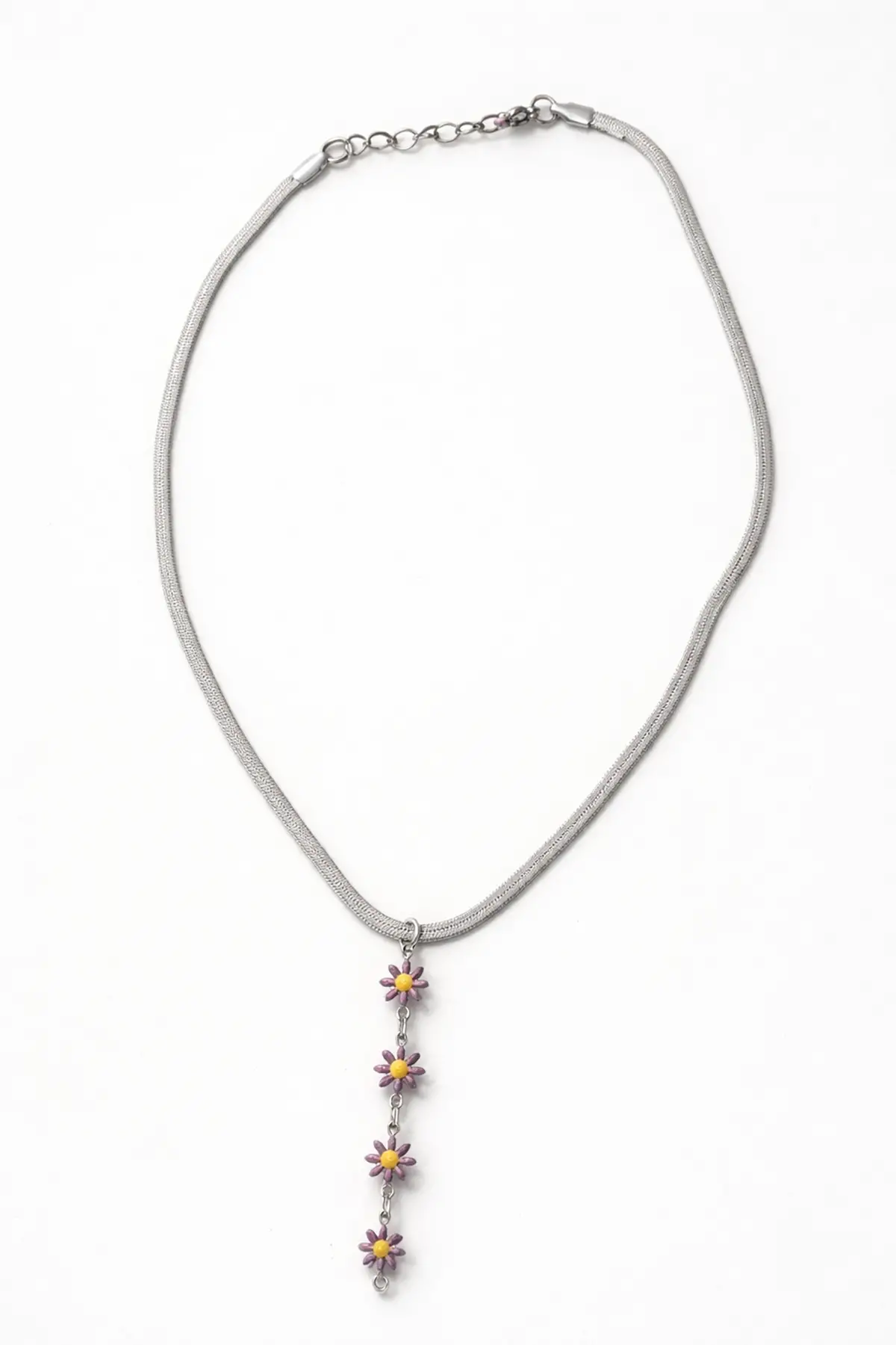 Gümüş Renk Papatya Figürlü İtalyan Zincir Detaylı Çelik Kolye