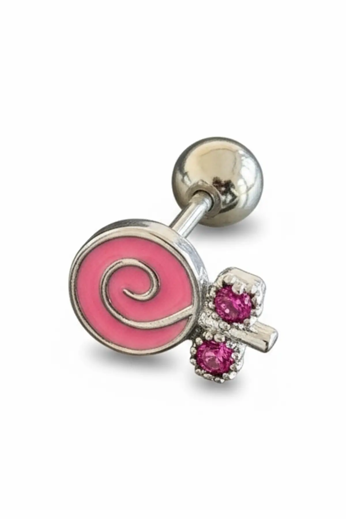 Gümüş Renk Şeker Figürlü Cerrahi Çelik Tragus/Kıkırdak Küpe/Piercing (Tek)