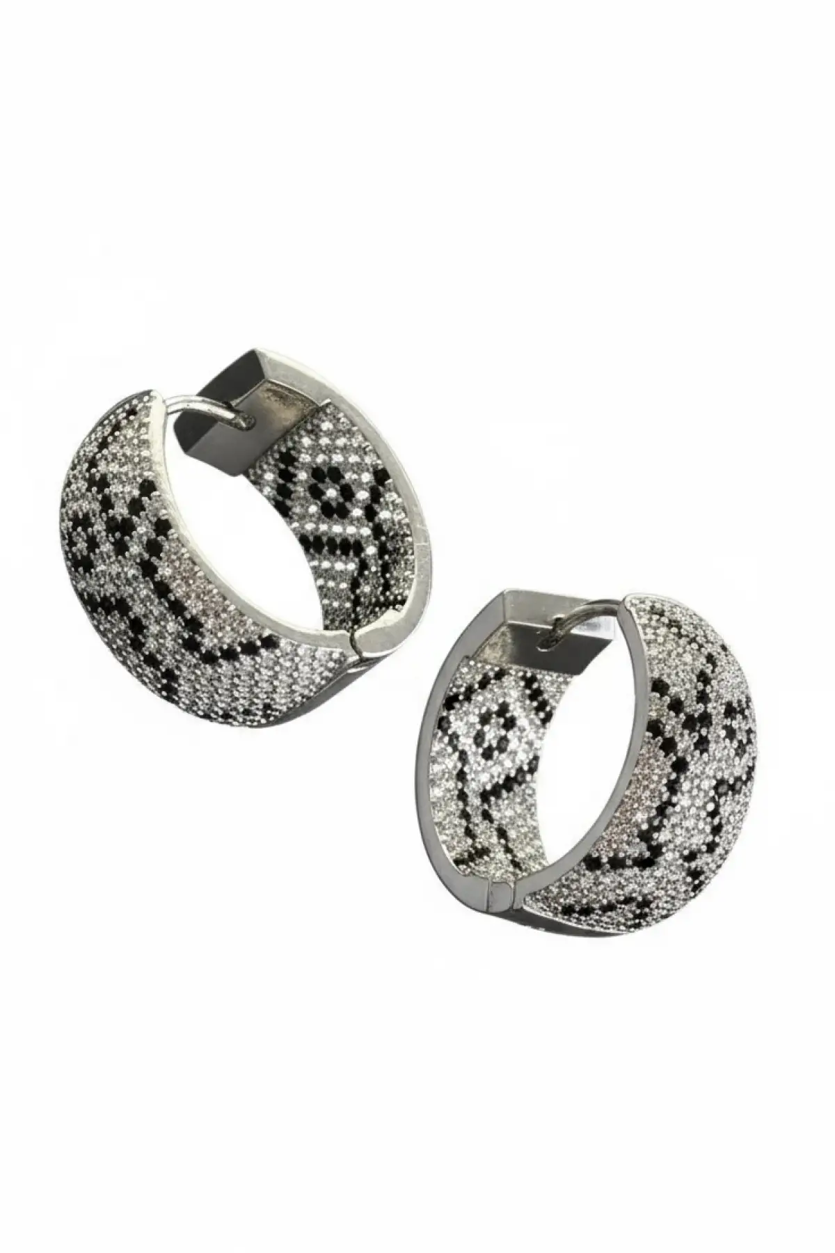 Gümüş Renk Taş Detaylı 14K Altın Kaplama Halka Küpe (Çift)