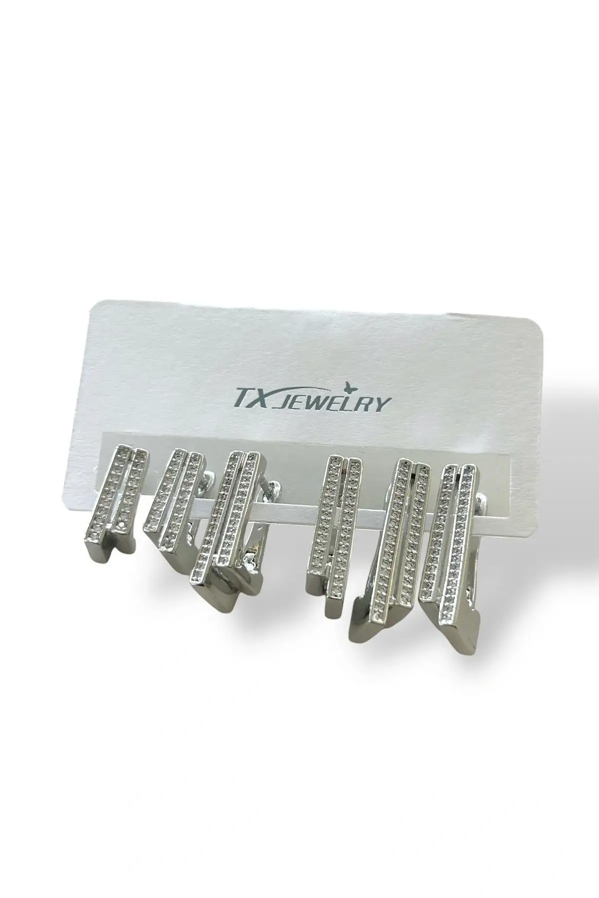 Gümüş Renk Taş Detaylı 14K Altın Kaplama TX 6lı Küpe Set