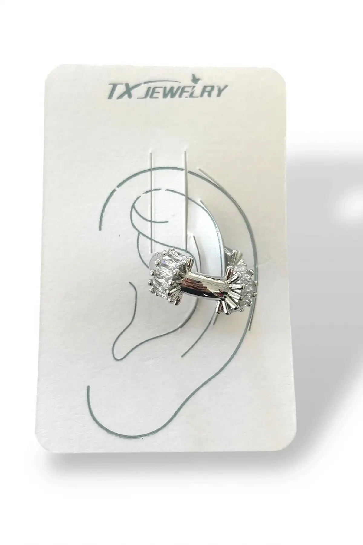 Gümüş Renk Taş Detaylı 14K Altın Kaplama TX Ear Cuff (Tek)