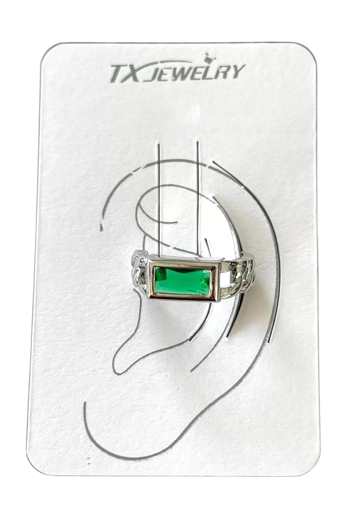 Gümüş Renk Taş Detaylı 14K Altın Kaplama TX Ear Cuff (Tek)