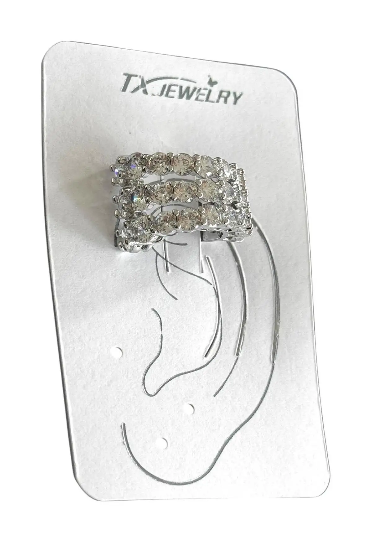 Gümüş Renk Taş Detaylı 14K Altın Kaplama TX Ear Cuff (Tek)