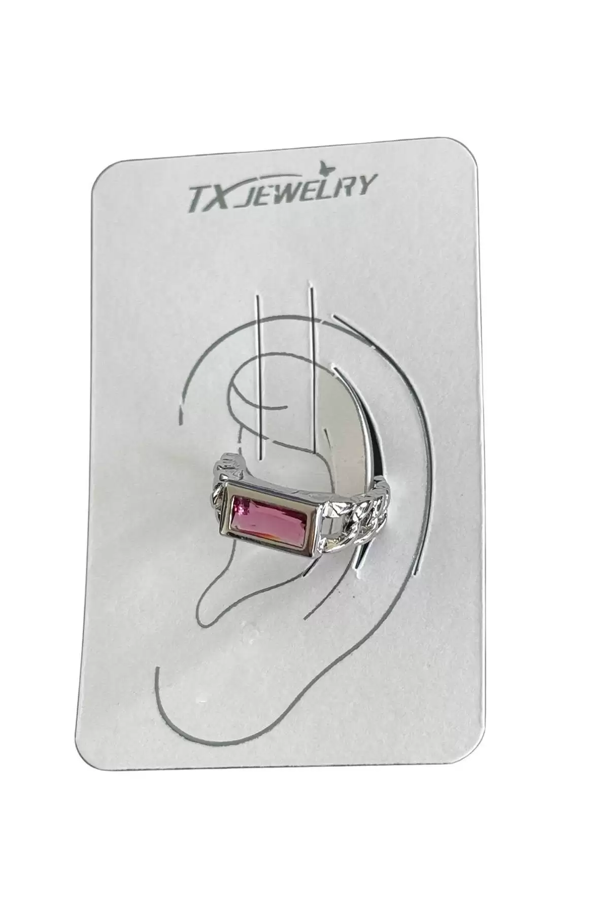 Gümüş Renk Taş Detaylı 14K Altın Kaplama TX Ear Cuff (Tek)