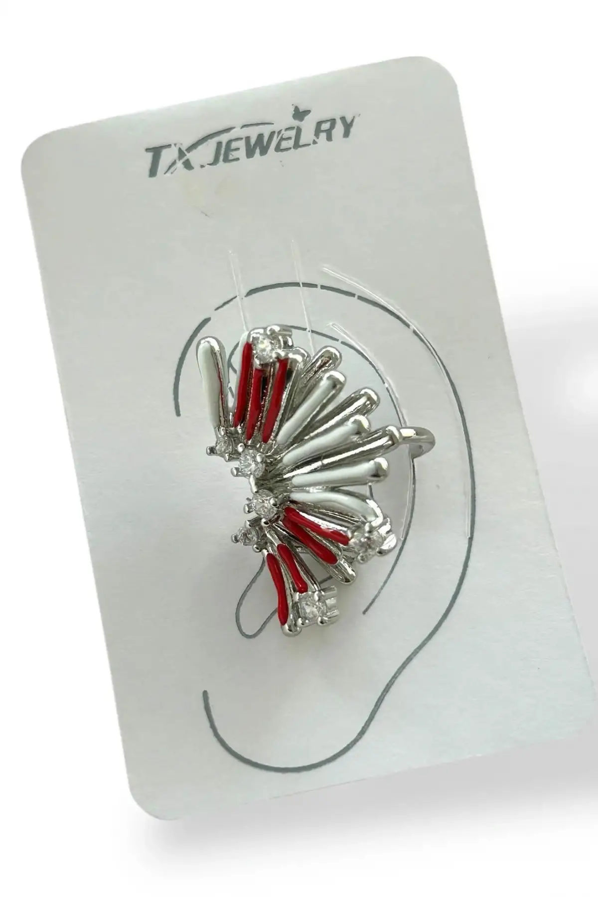 Gümüş Renk Taş Detaylı 14K Altın Kaplama TX Ear Cuff (Tek)