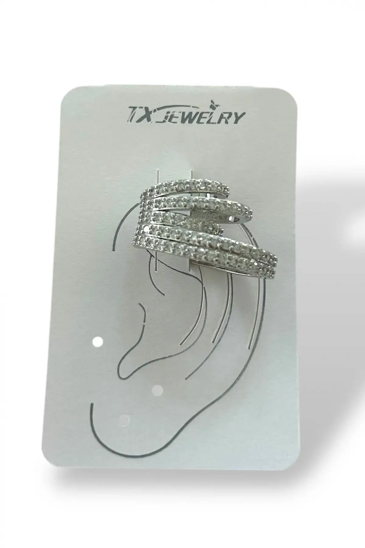 Gümüş Renk Taş Detaylı 14K Altın Kaplama TX Ear Cuff (Tek)