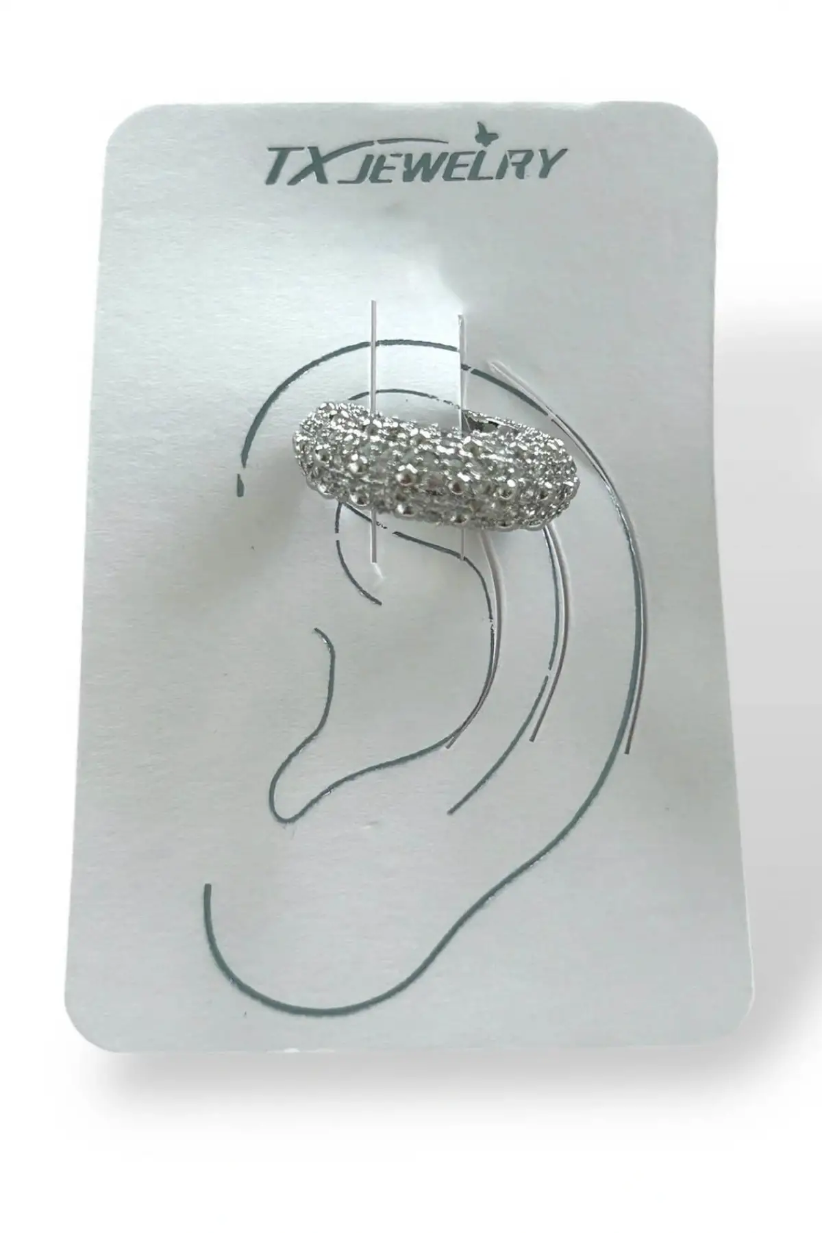 Gümüş Renk Taş Detaylı 14K Altın Kaplama TX Ear Cuff (Tek)