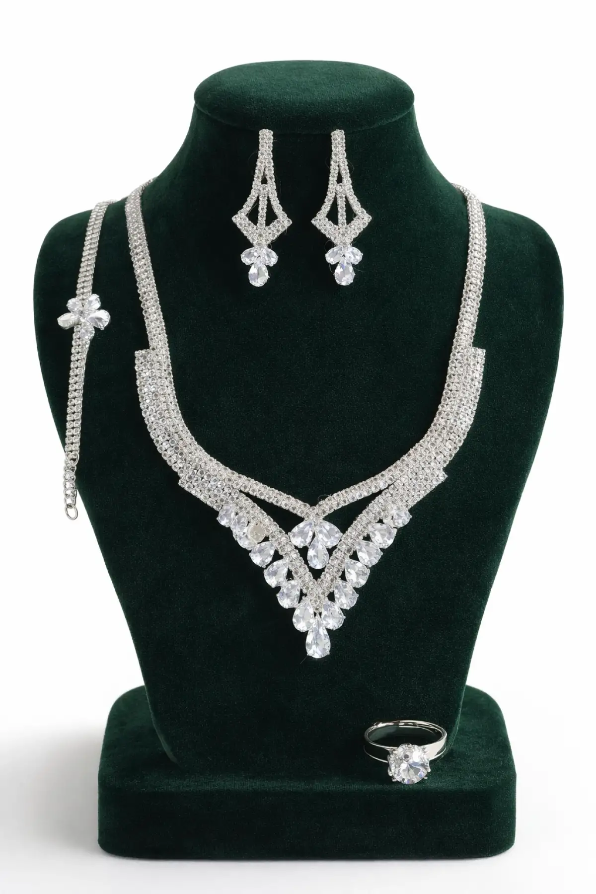 Gümüş Renk Taş Detaylı 4lü Abiye Set