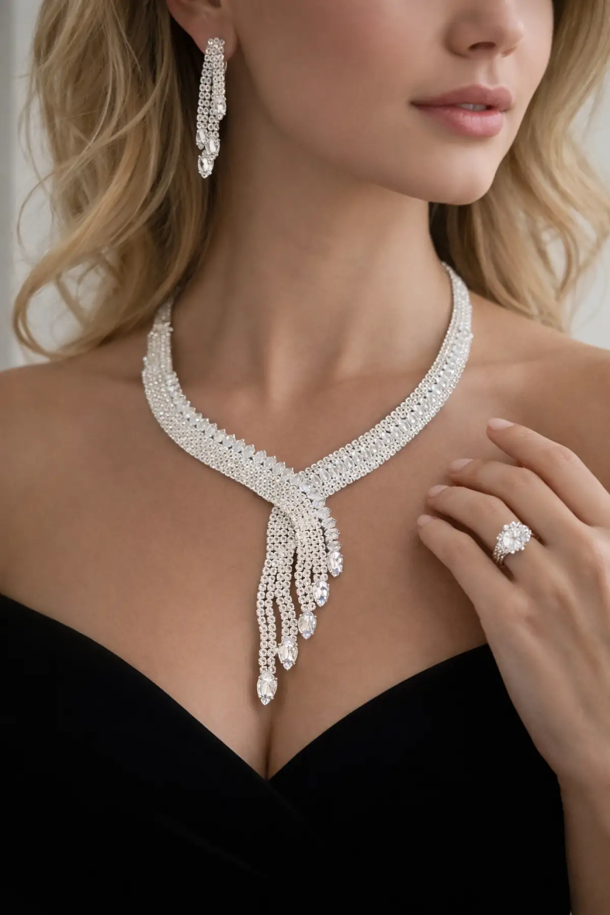 Gümüş Renk Taş Detaylı 4lü Abiye Set