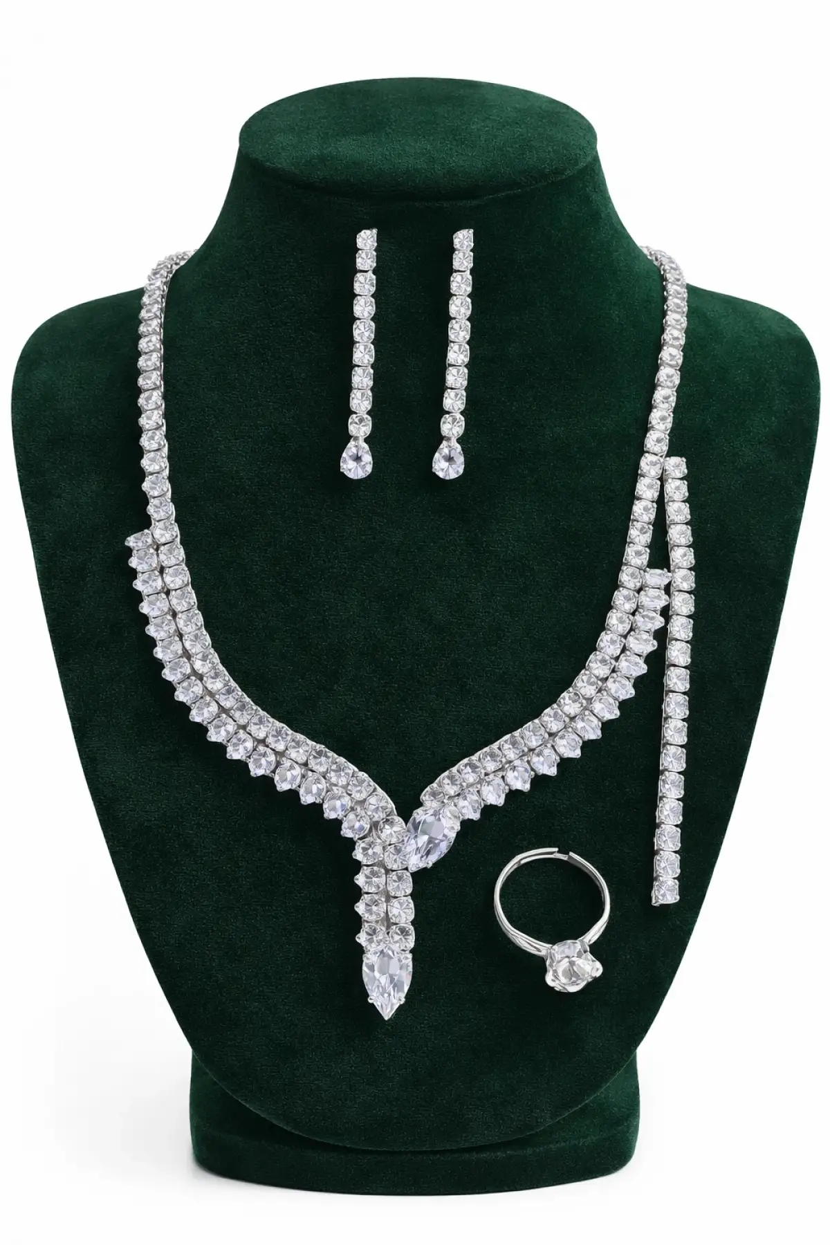 Gümüş Renk Taş Detaylı 4lü Abiye Set