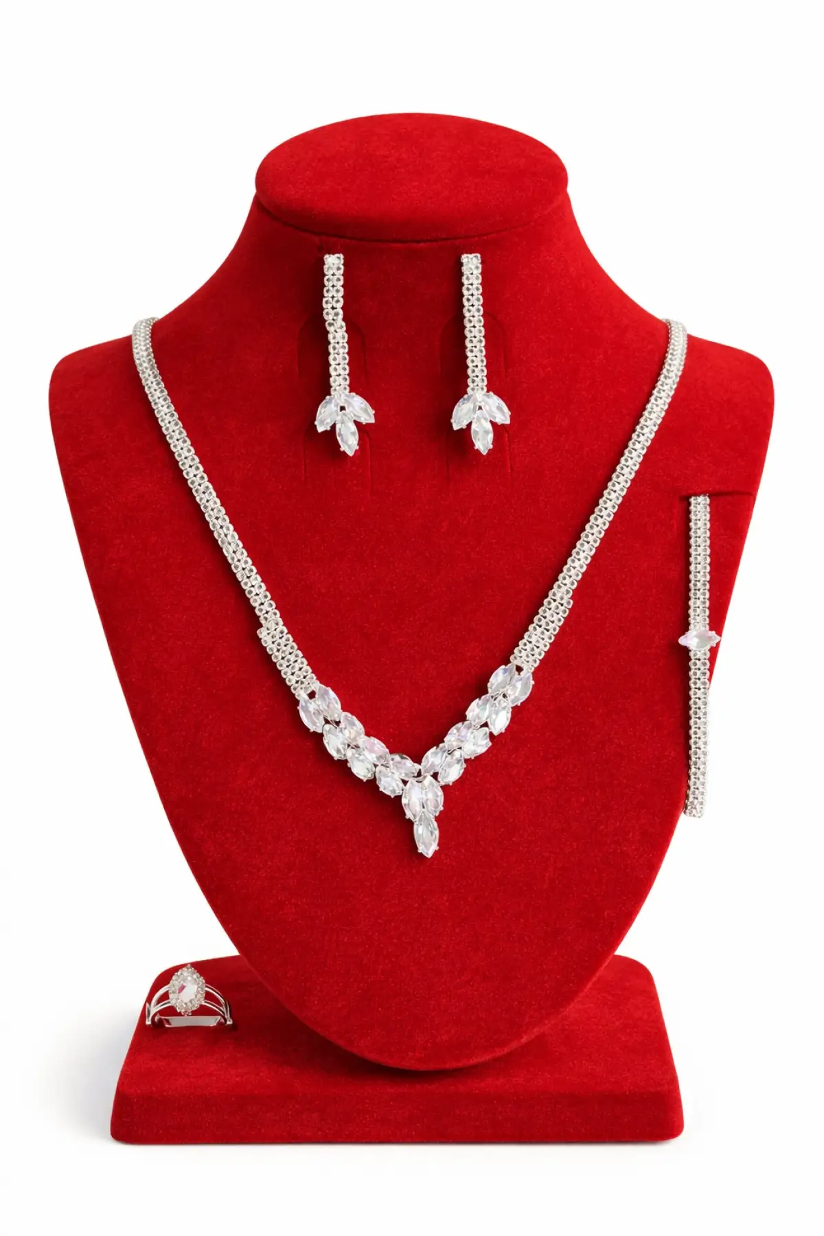 Gümüş Renk Taş Detaylı 4lü Abiye Set