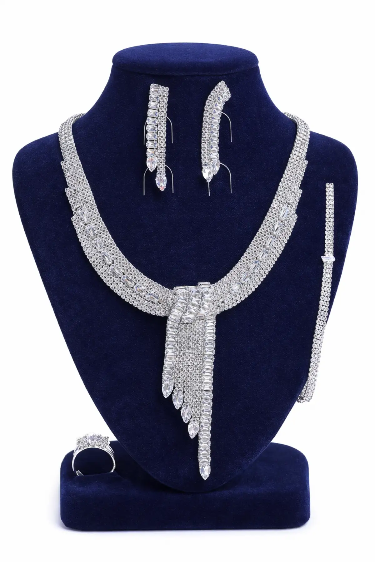 Gümüş Renk Taş Detaylı 4lü Abiye Set