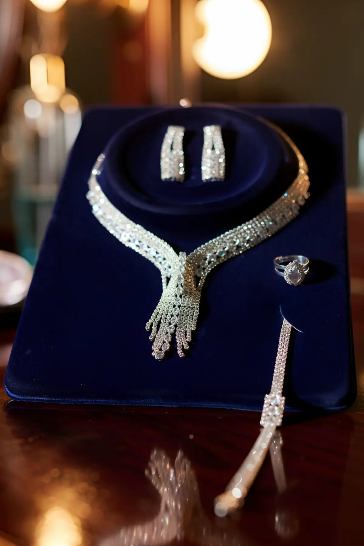 Gümüş Renk Taş Detaylı 4lü Abiye Set