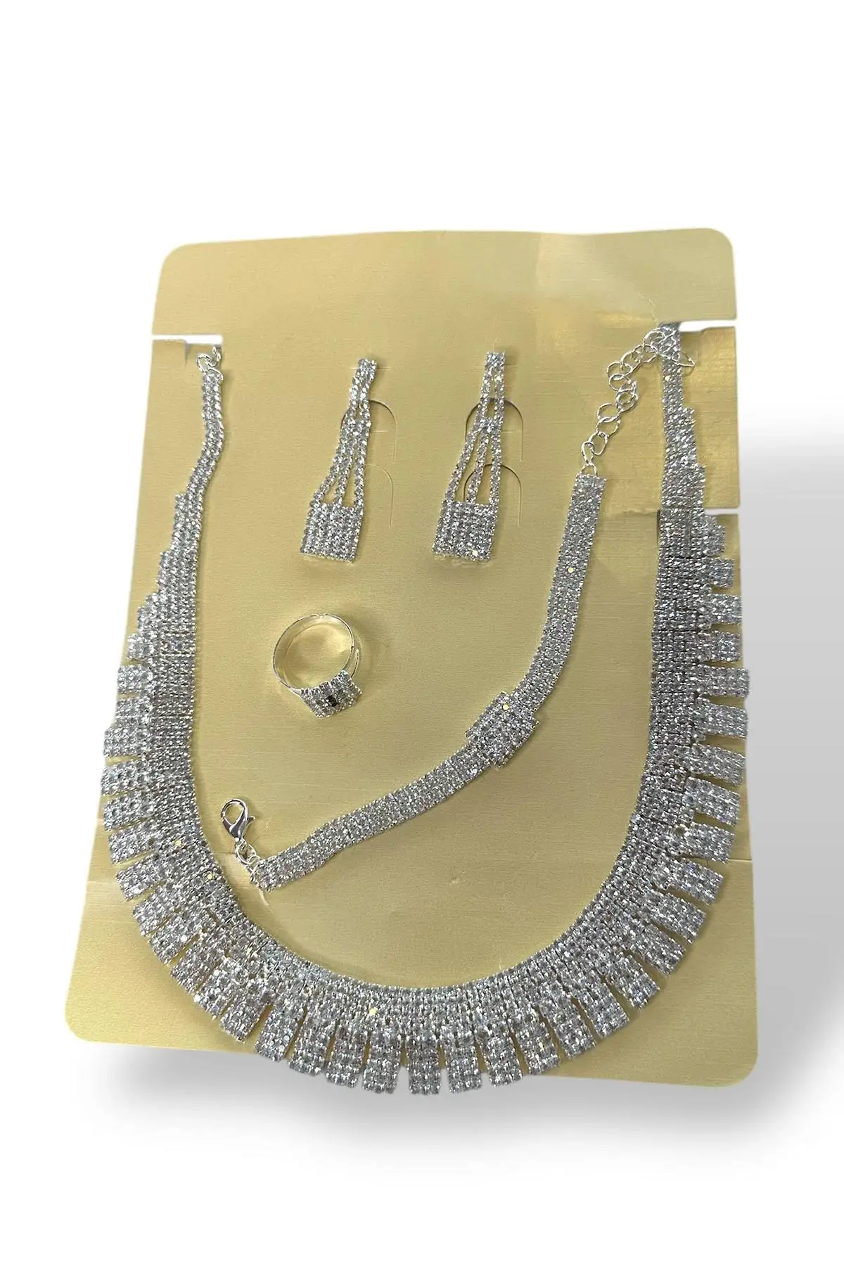 Gümüş Renk Taş Detaylı 4lü Abiye Set