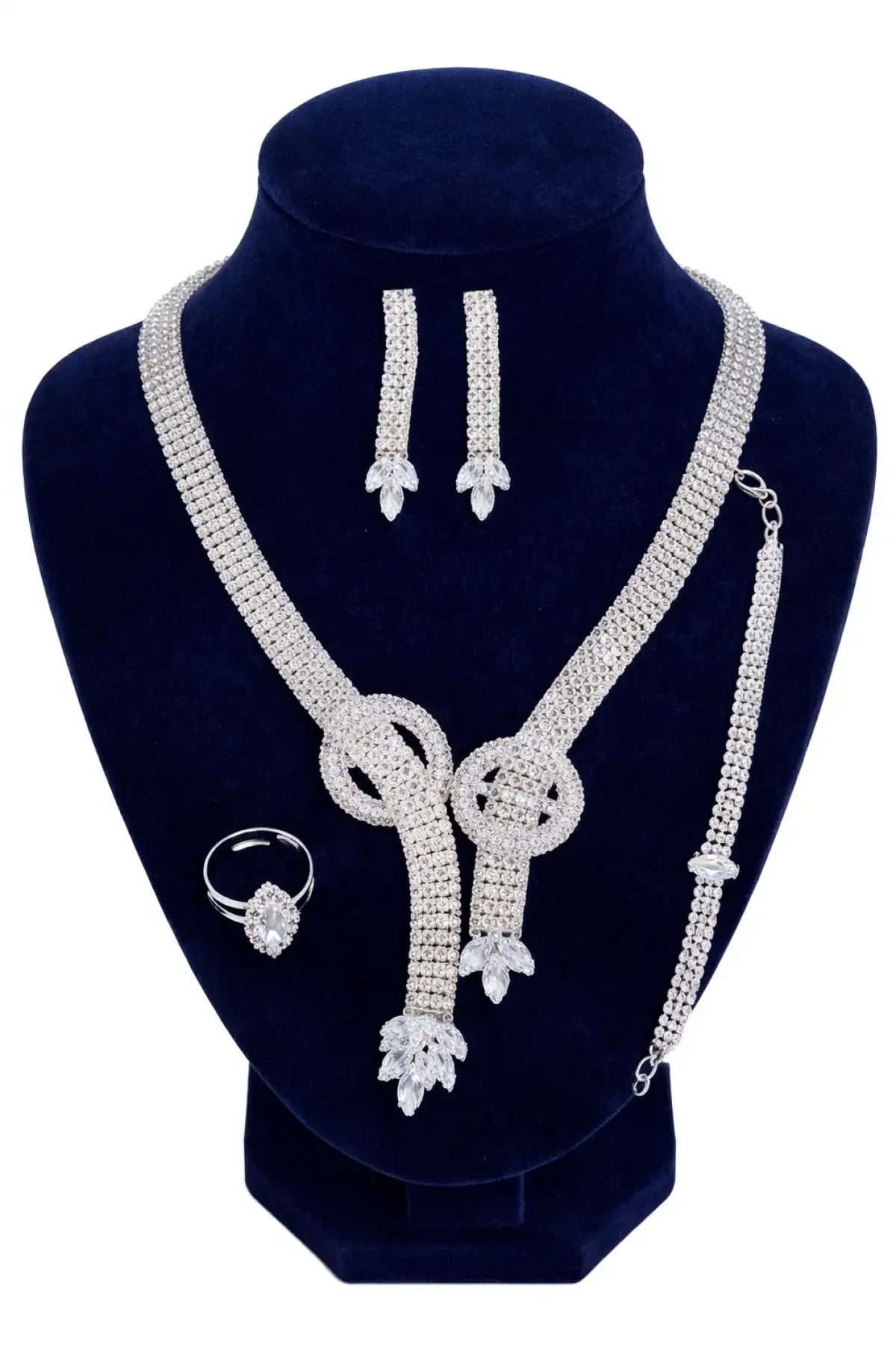 Gümüş Renk Taş Detaylı 4lü Abiye Set