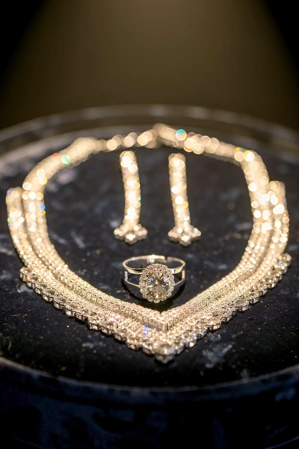 Gümüş Renk Taş Detaylı 4lü Abiye Set