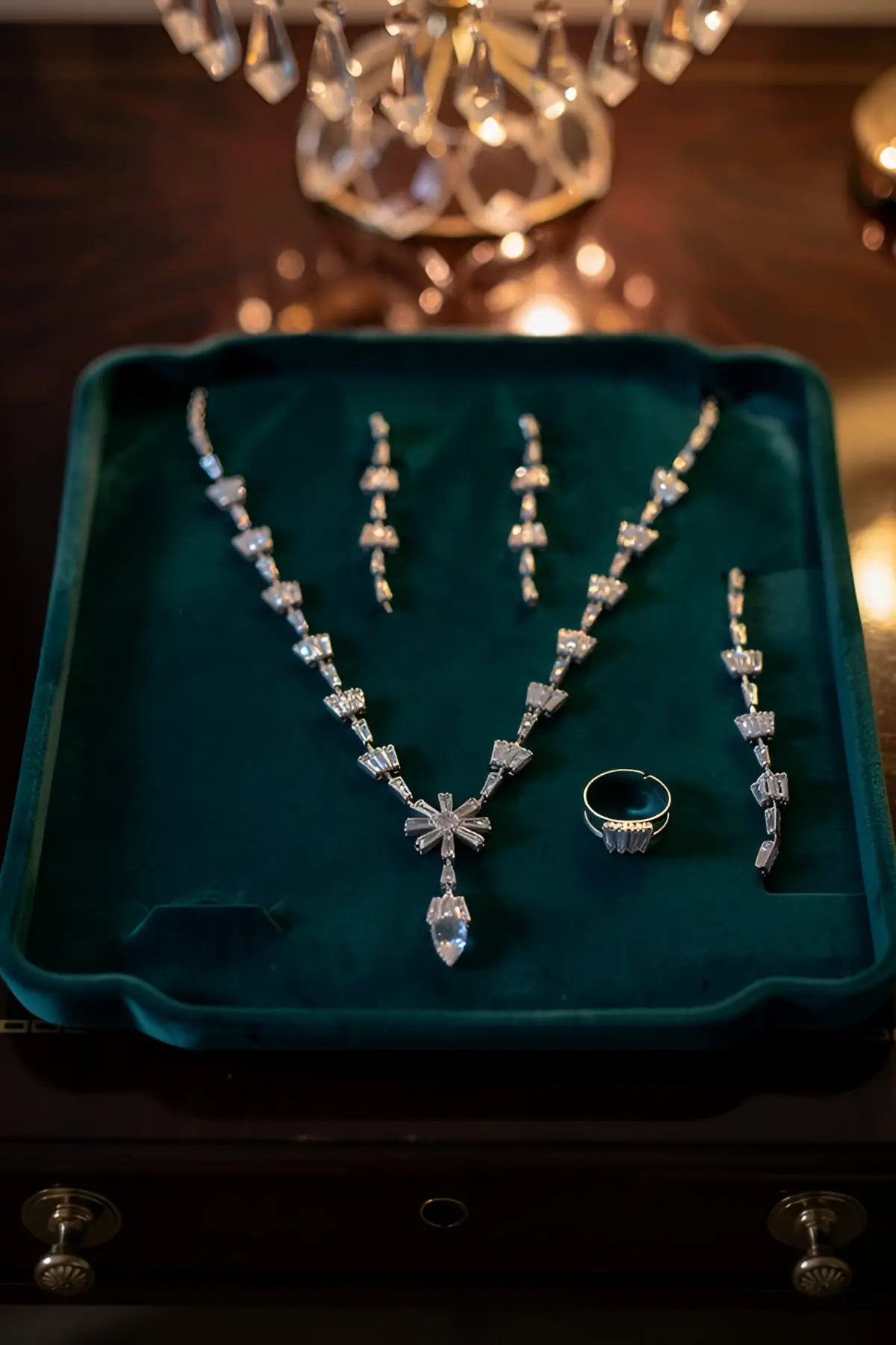 Gümüş Renk Taş Detaylı 4lü Abiye Set