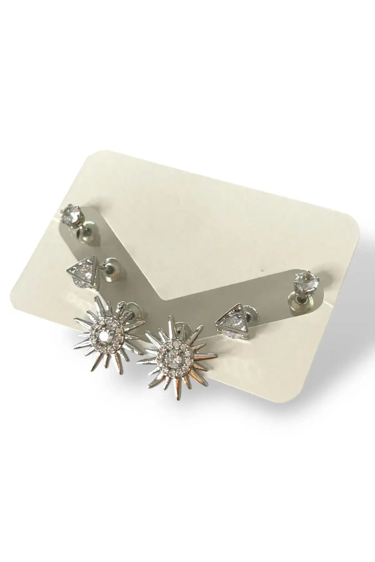 Gümüş Renk Taş Detaylı 6lı Küpe Set