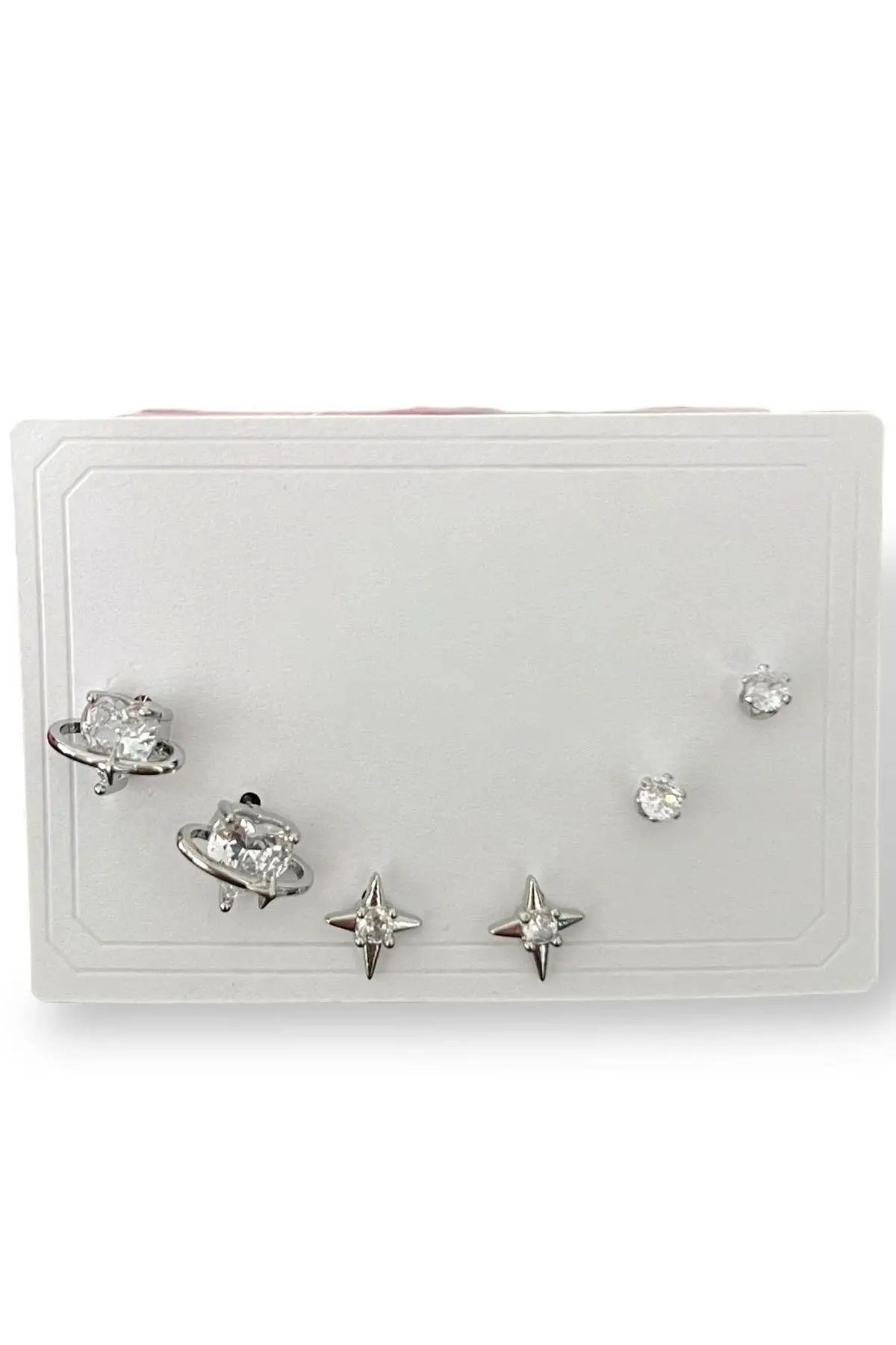 Gümüş  Renk Taş Detaylı 6lı Küpe Set