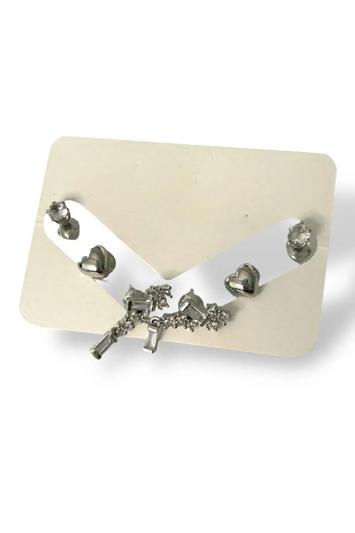 Gümüş Renk Taş Detaylı 6lı Küpe Set