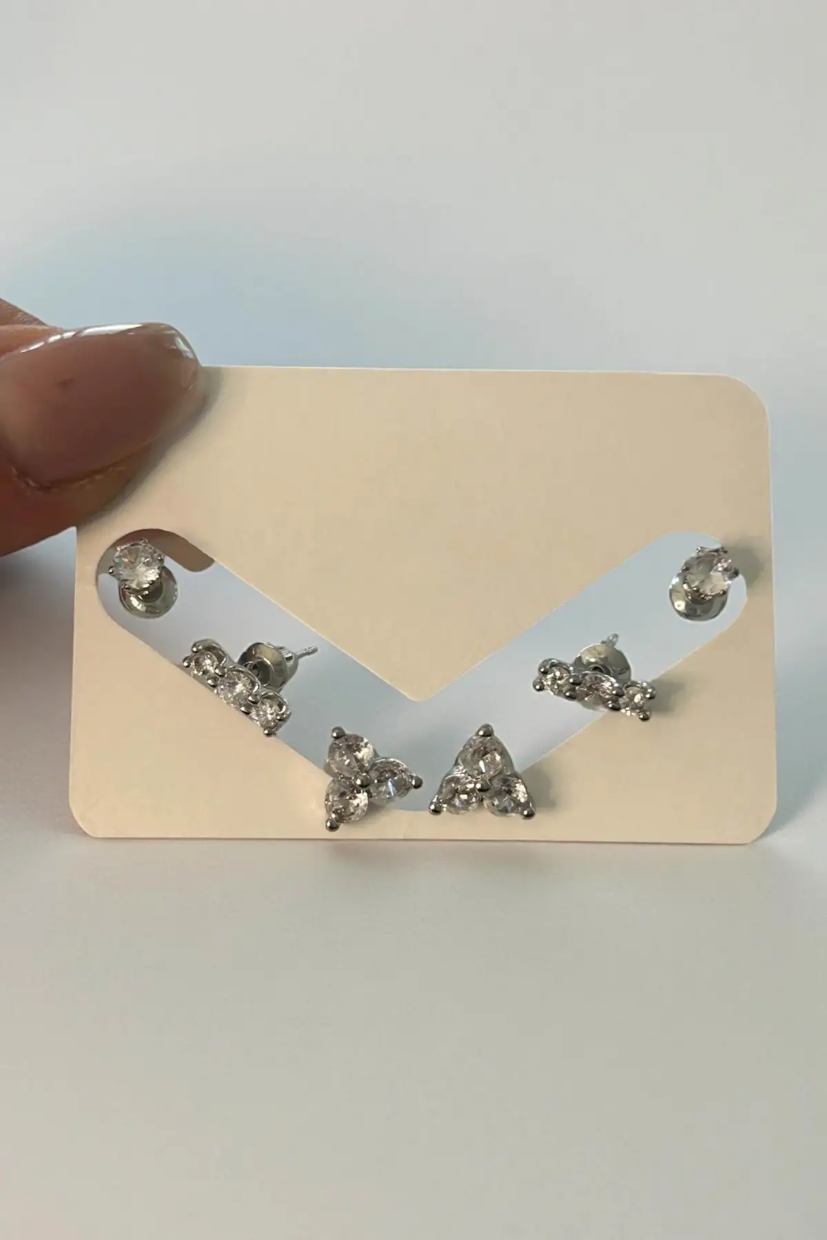 Gümüş Renk Taş Detaylı 6lı Küpe Set