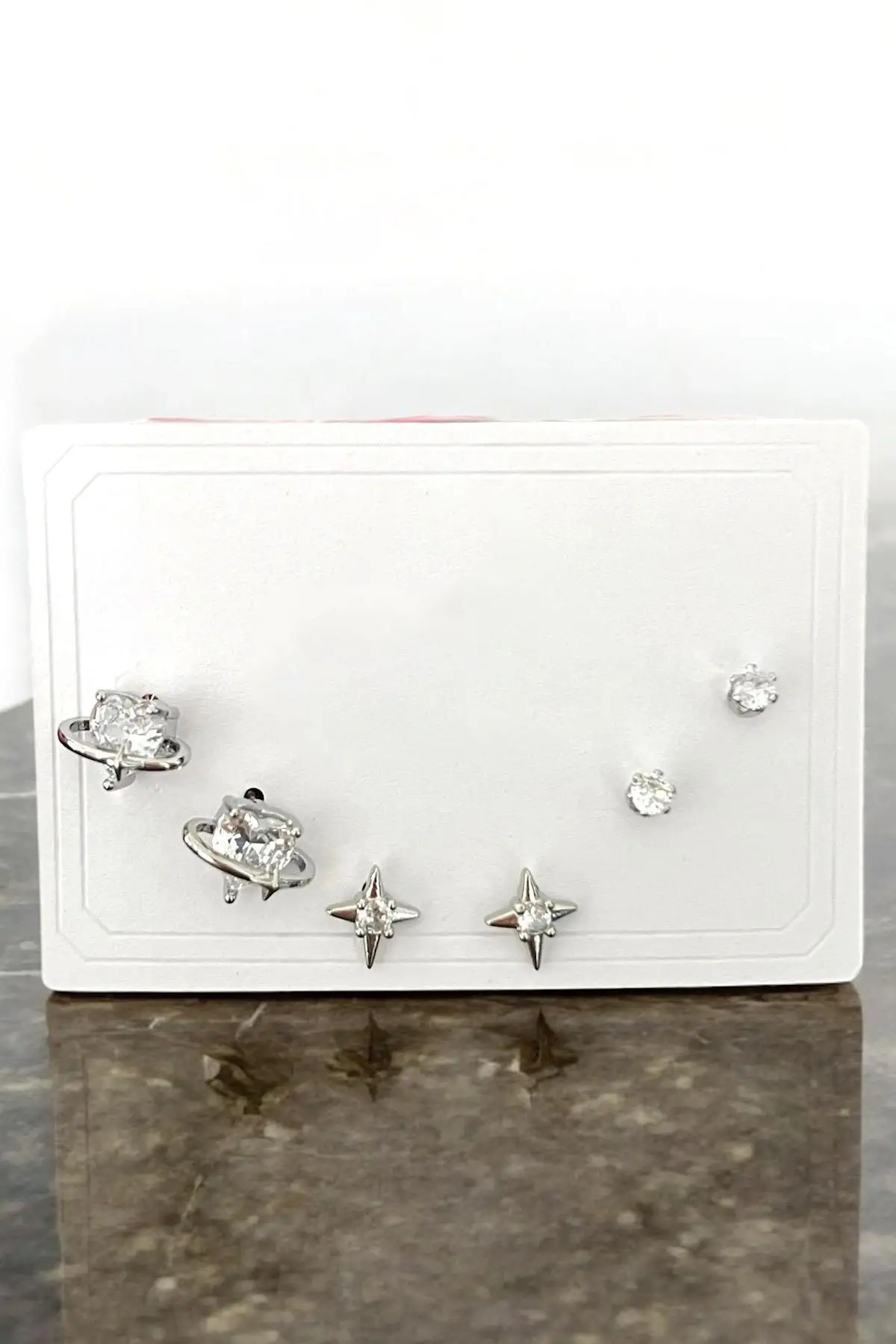 Gümüş  Renk Taş Detaylı 6lı Küpe Set