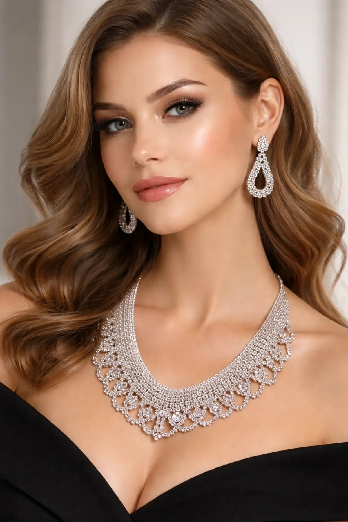 Gümüş Renk Taş Detaylı Abiye Set