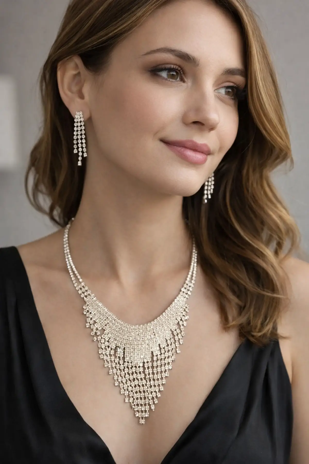 Gümüş Renk Taş Detaylı Abiye Set