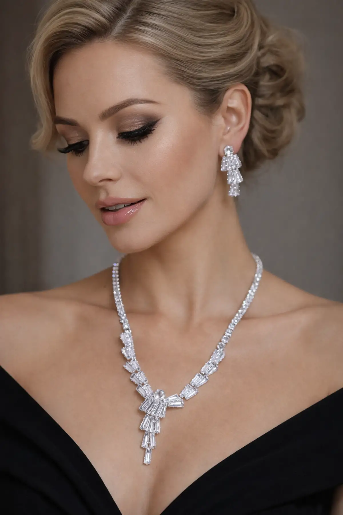 Gümüş Renk Taş Detaylı Abiye Set