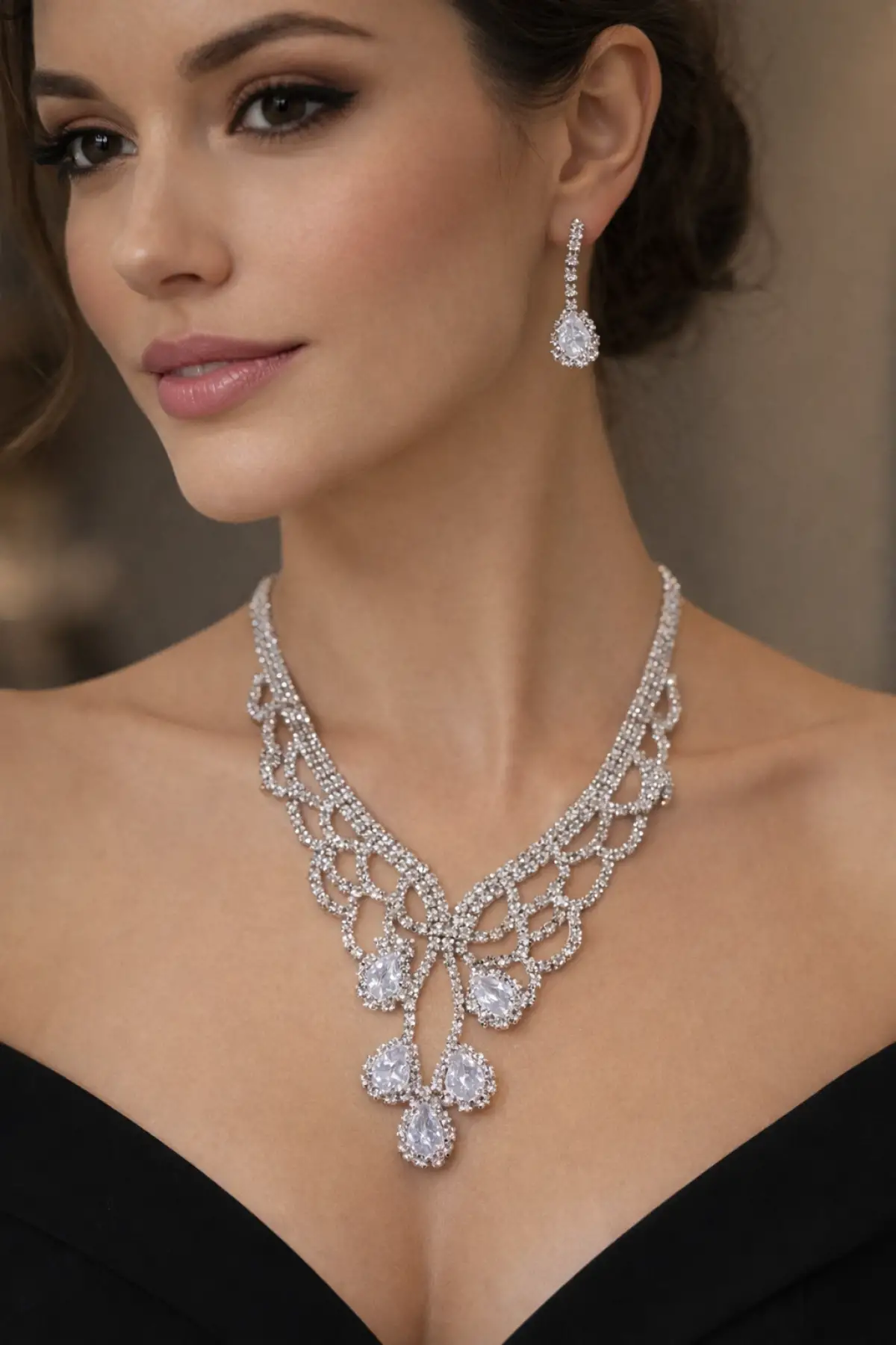 Gümüş Renk Taş Detaylı Abiye Set